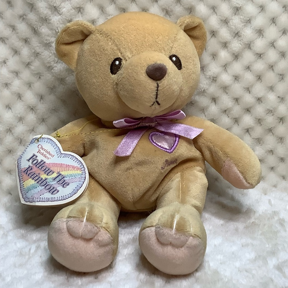 Cherished Teddies Enesco Plush June Bear Tan Purple Stuffed Animal Toy w Tags